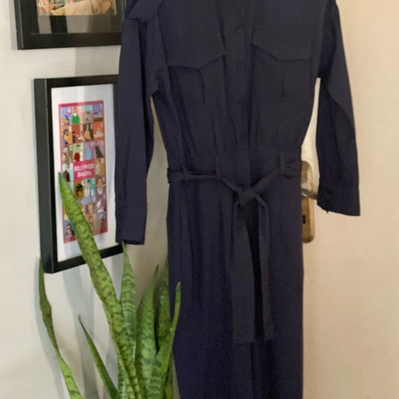 Zara Jumpsuit. Navy Blue. Full Length with tonal belt. - Picture 3 of 7